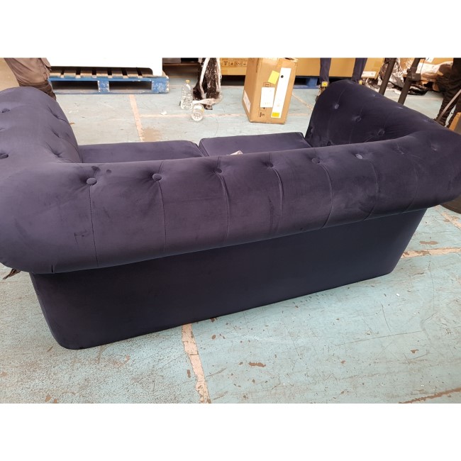 GRADE A2 - Navy Blue Velvet Chesterfield Sofa - Seats 2 - Bronte