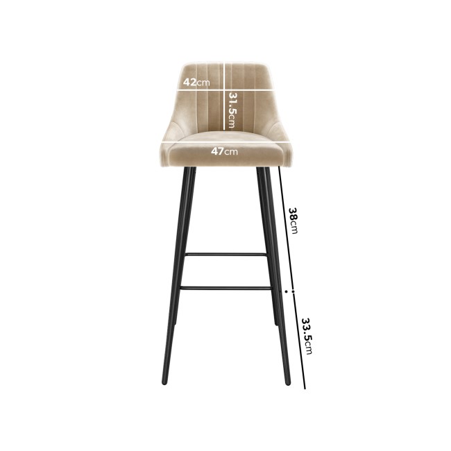 GRADE A1 - Beige Velvet Bar Stool with Back - 77cm - Macie