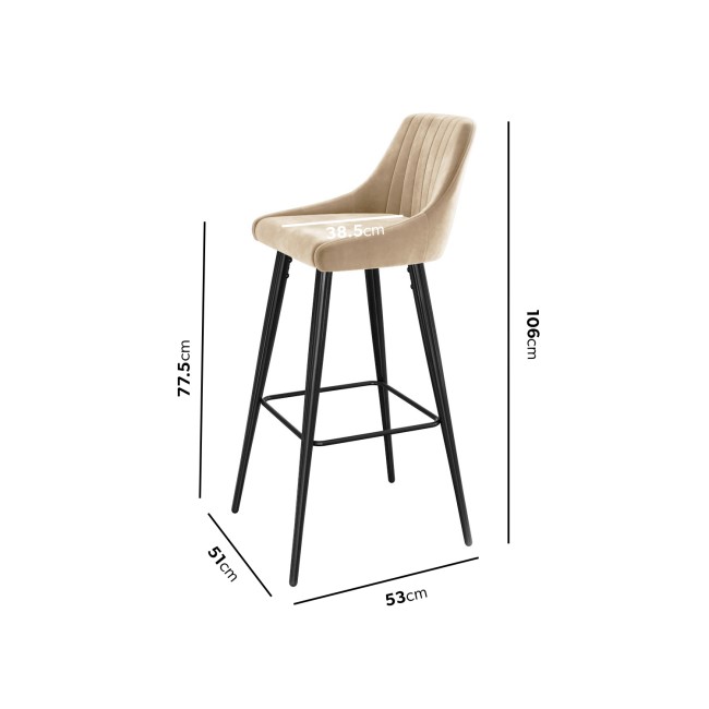 GRADE A1 - Beige Velvet Bar Stool with Back - 77cm - Macie