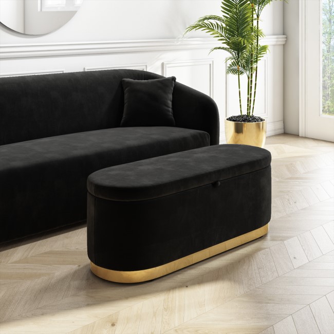 GRADE A2 - Large Black Velvet Footstool with Ottoman Storage - Monroe