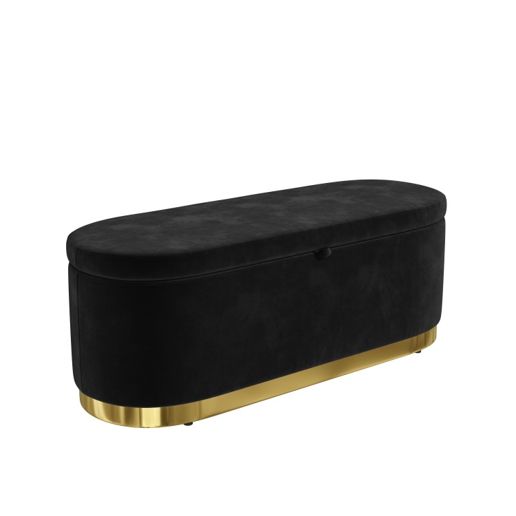 Large Black Velvet Footstool with Ottoman Storage - Monroe