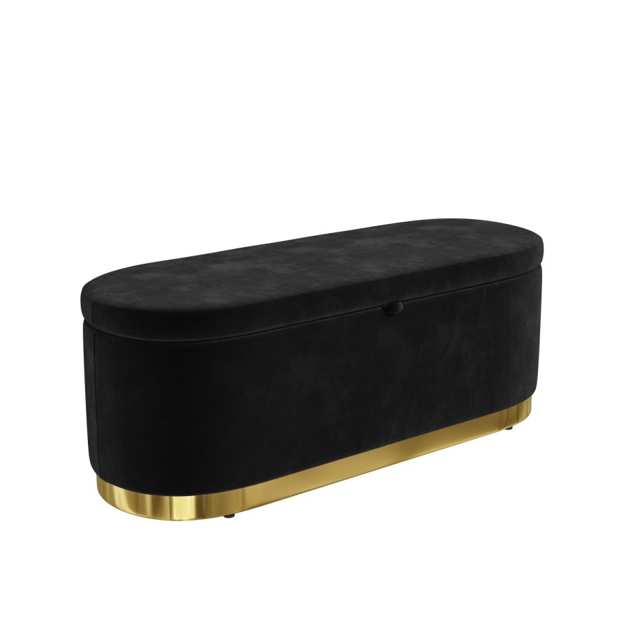 Large Black Velvet Footstool with Ottoman Storage - Monroe