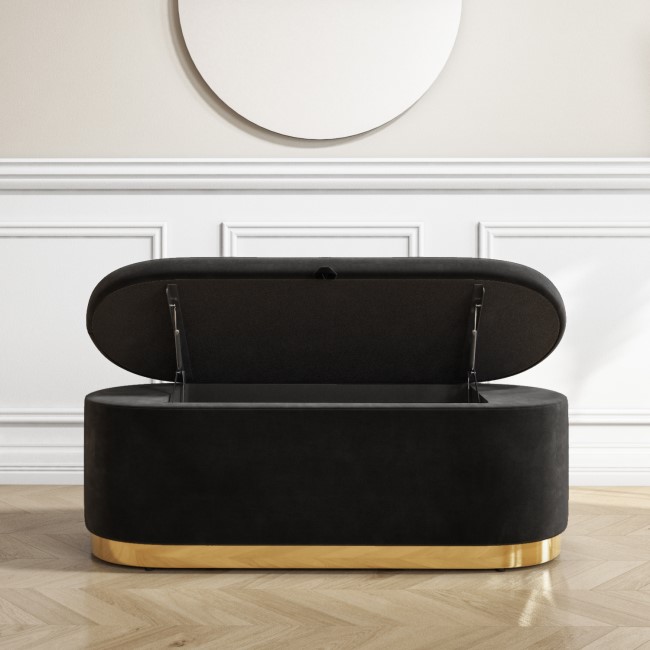 GRADE A2 - Large Black Velvet Footstool with Ottoman Storage - Monroe