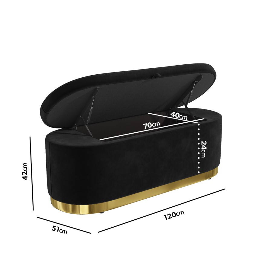 Large Black Velvet Footstool with Ottoman Storage - Monroe