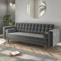 GRADE A1 - Buttoned Grey Velvet Sofa - 3 Seater with Cushions - Elba