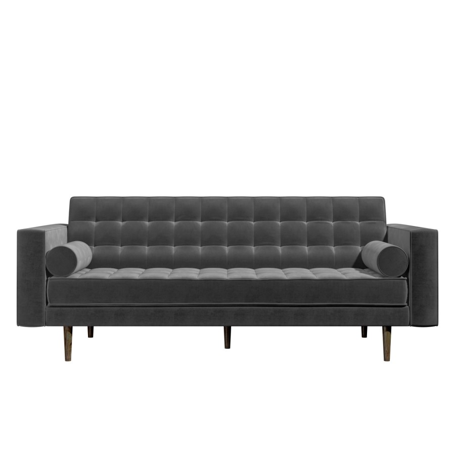 GRADE A1 - Buttoned Grey Velvet Sofa - 3 Seater with Cushions - Elba
