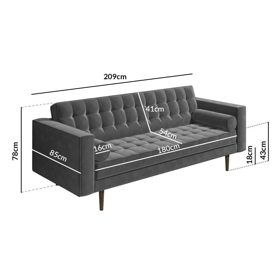 GRADE A1 - Buttoned Grey Velvet Sofa - 3 Seater with Cushions - Elba