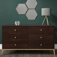 Wide Mango Wood Chevron Chest of 6 Drawers with Legs - Jude