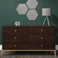 GRADE A1 - Jude Chevron Wide Chest of Drawers in Dark Wood GRADE A1 - Jude Chevron Wide Chest of Drawers in Dark Wood