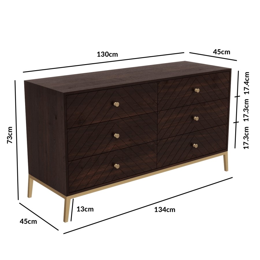 GRADE A1 - Jude Chevron Wide Chest of Drawers in Dark Wood