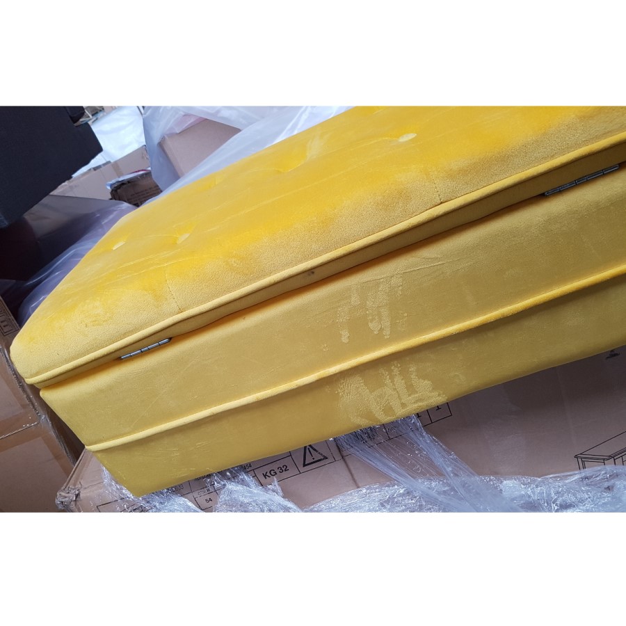 GRADE A2 - Yellow Velvet Ottoman Storage Bench with Button Detail - Safina
