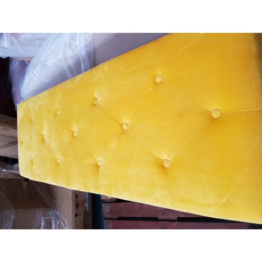 GRADE A2 - Yellow Velvet Ottoman Storage Bench with Button Detail - Safina