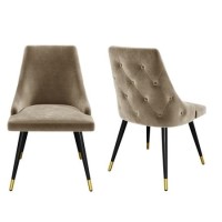 GRADE A1 - Set of 2 Beige Velvet Dining Chairs with Button Back - Maddy