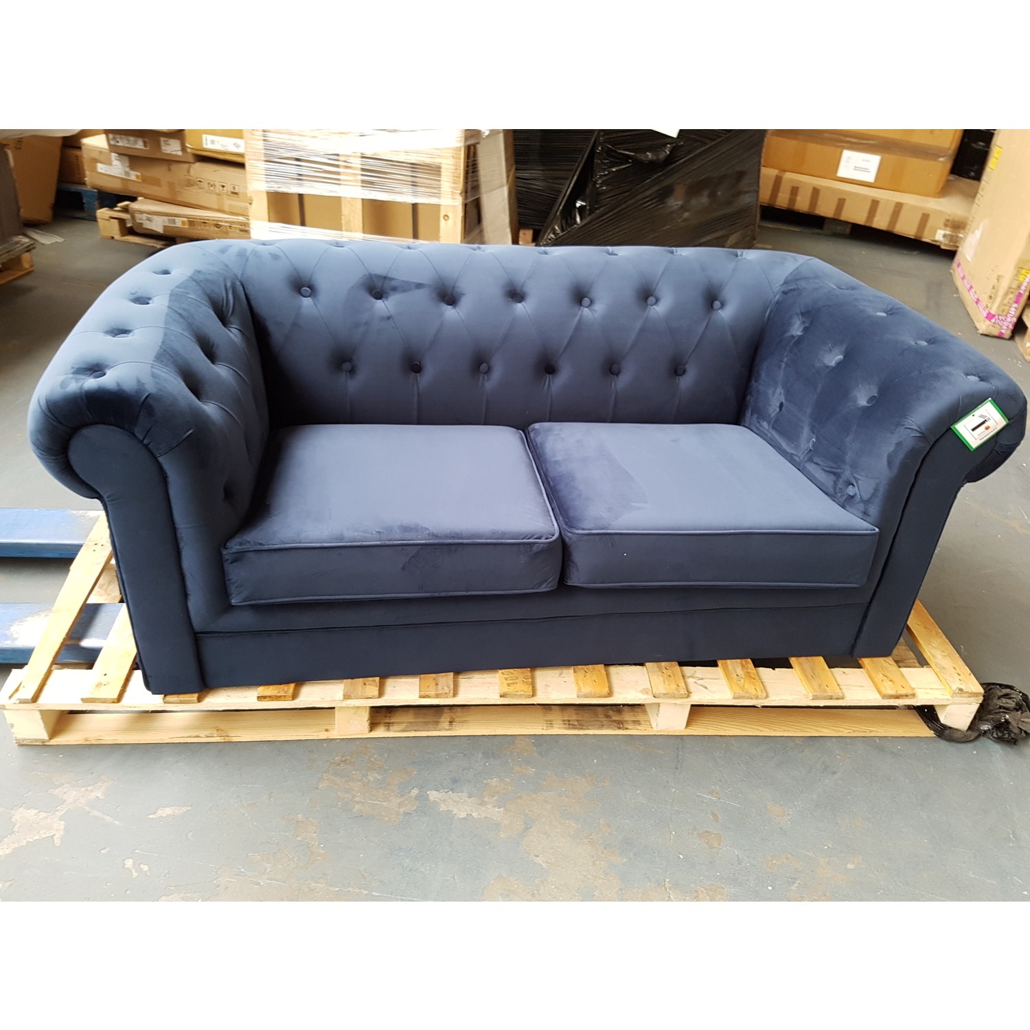 GRADE A2 Navy Blue Velvet Chesterfield Sofa Seats 2 Bronte