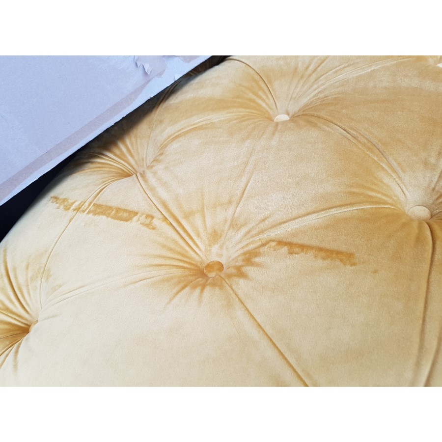 GRADE A2 - Mustard Yellow Velvet Buttoned Footstool- Cole