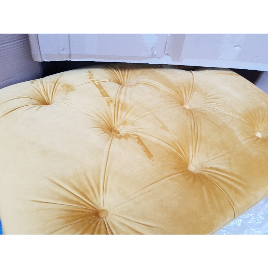 GRADE A2 - Mustard Yellow Velvet Buttoned Footstool- Cole