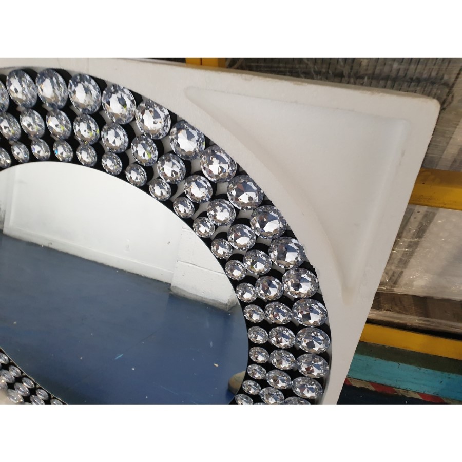 GRADE A2 - Silver Diamond Round Wall Mirror - Jade Boutique