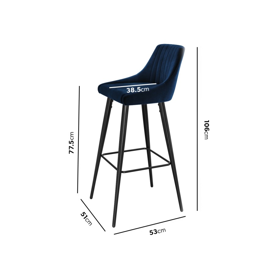 GRADE A2 - Navy Blue Velvet Upholstered Bar Stool - Macie
