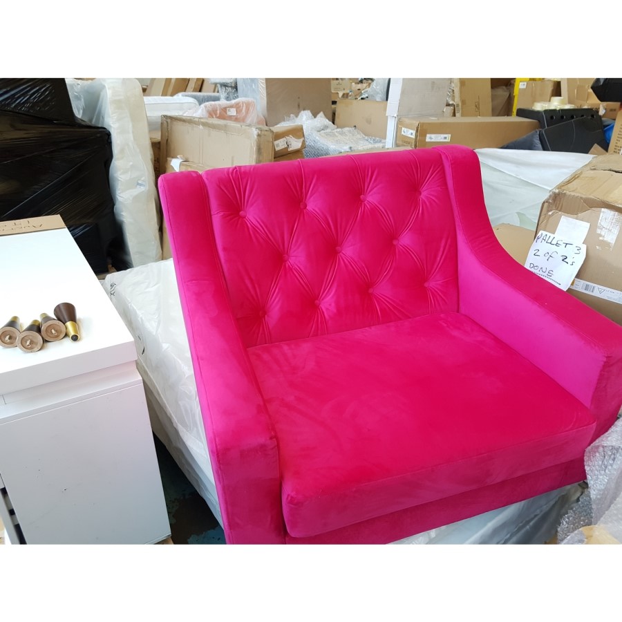 GRADE A2 - Hot Pink Velvet Armchair with Button Detail - Cole