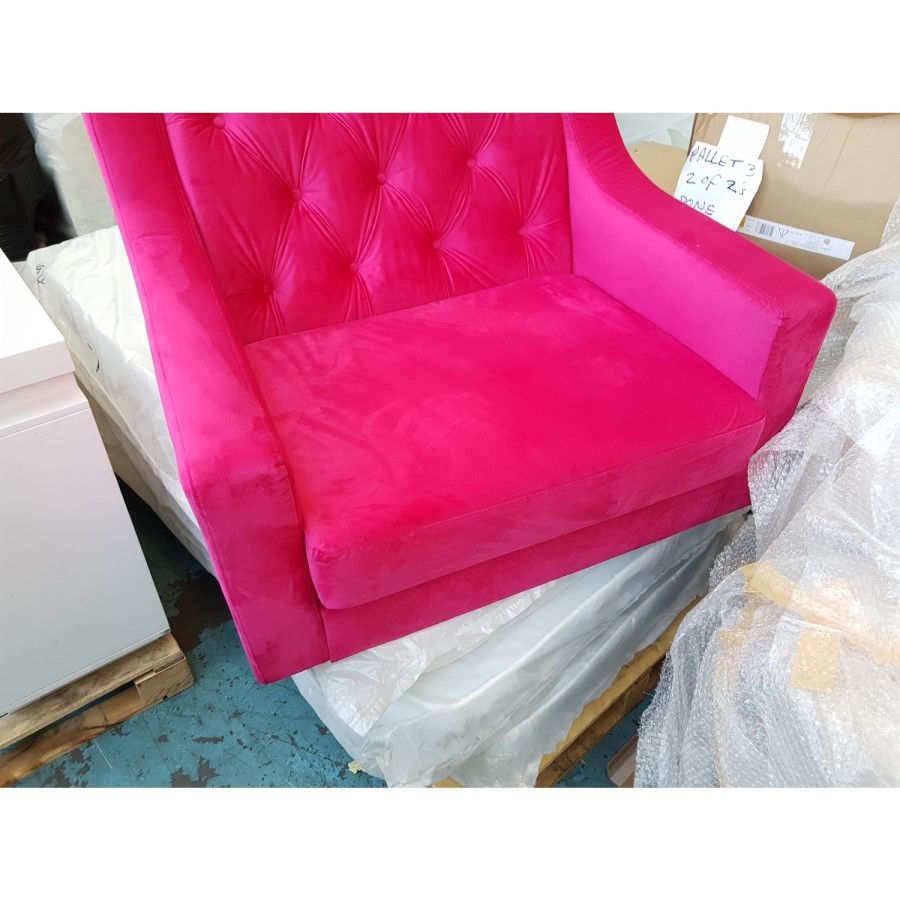 GRADE A2 - Hot Pink Velvet Armchair with Button Detail - Cole