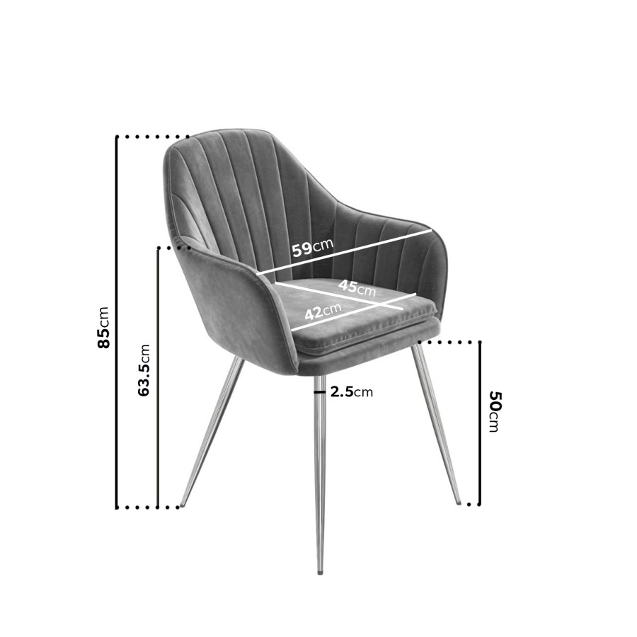 GRADE A2 - Set of 2 Grey Velvet Dining Tub Chairs with Chrome Legs - Logan