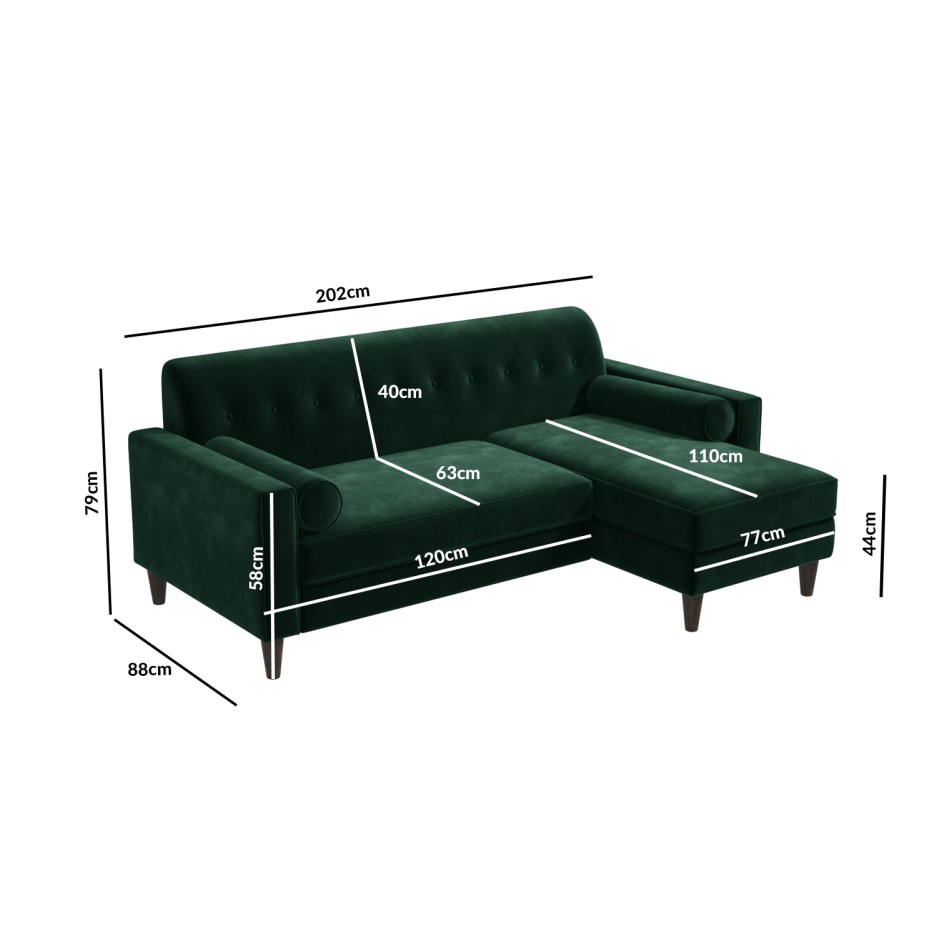 GRADE A2 Dark Green Velvet Corner Sofa with Bolster Cushions Seats