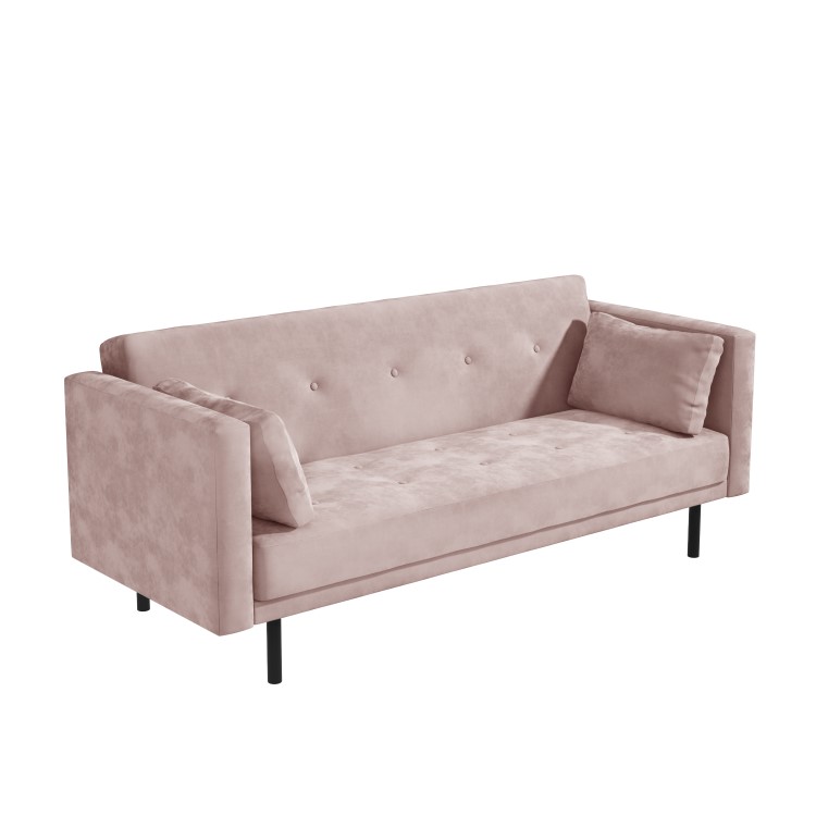 Velvet Sofa Bed in Baby Pink with Buttons - Seats 3 - Rory