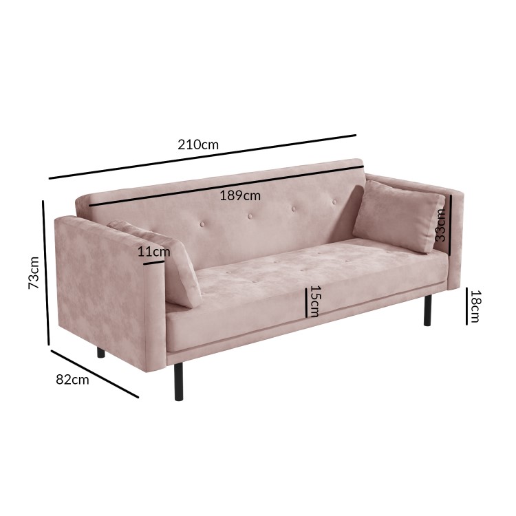 Velvet Sofa Bed in Baby Pink with Buttons - Seats 3 - Rory