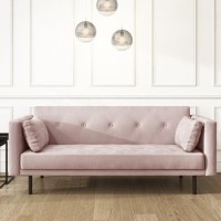 GRADE A1 - Velvet Sofa Bed in Baby Pink with Buttons - Seats 3 - Rory