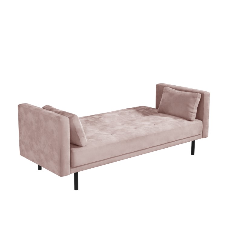 Velvet Sofa Bed in Baby Pink with Buttons - Seats 3 - Rory