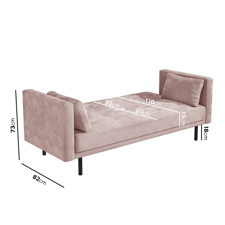 Velvet Sofa Bed in Baby Pink with Buttons - Seats 3 - Rory