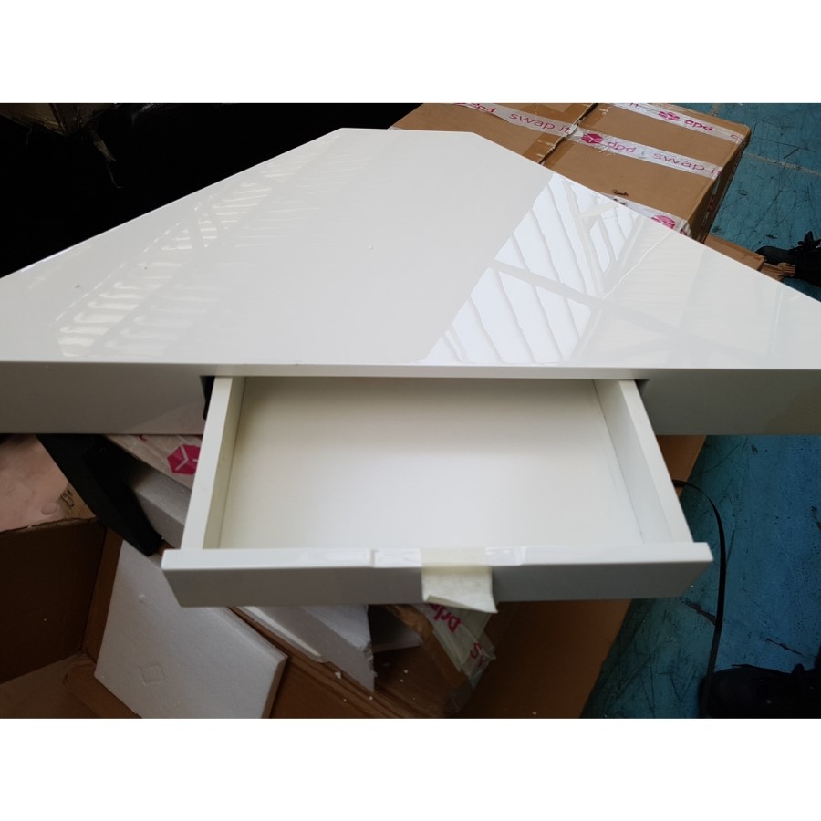 GRADE A2 - White High Gloss Compact Corner Desk with Drawer - Roxy