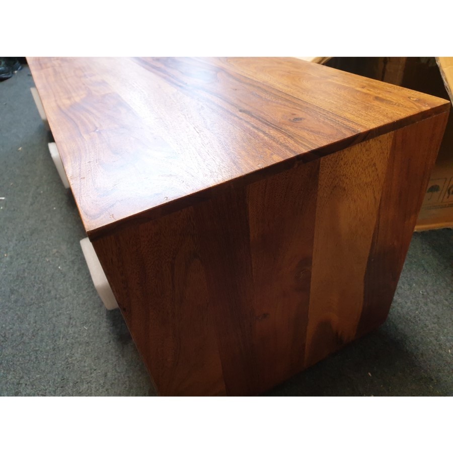 GRADE A2 - Large Dark Wood TV Stand Mid Century - TV's up to 55" - Freya
