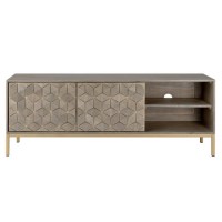 GRADE A2 - Grey Mango Wood TV Unit with Storage Shelves - TV's up to 55" - Alice