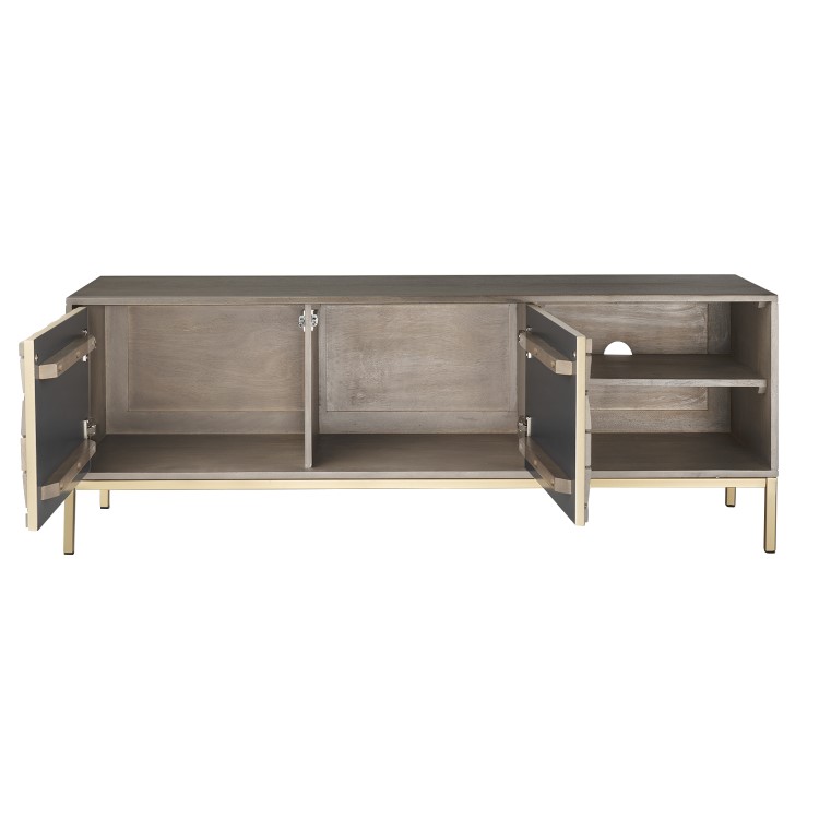 GRADE A2 - Grey Mango Wood TV Unit with Storage Shelves - TV's up to 55" - Alice