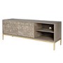 GRADE A2 - Grey Mango Wood TV Unit with Storage Shelves - TV's up to 55" - Alice