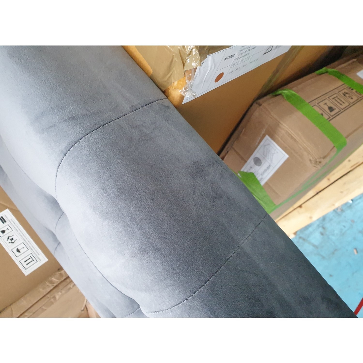 GRADE A2 Grey Velvet Dining Bench with Chrome Legs Jade Boutique