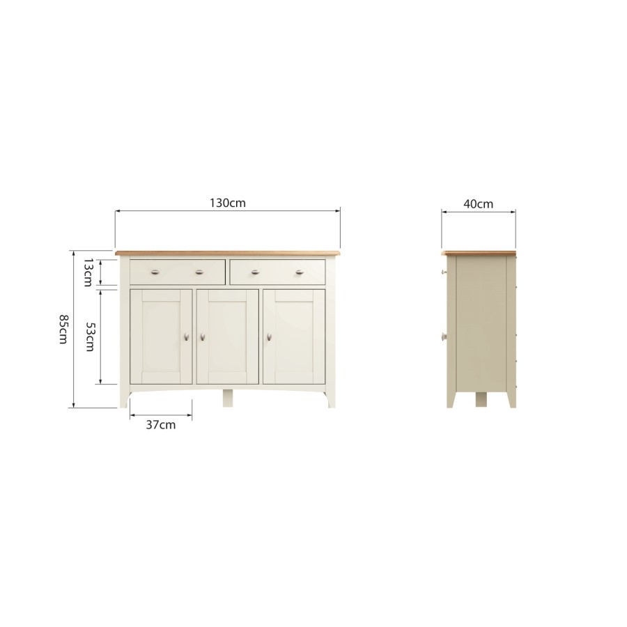 Bourton 3 Door Sideboard in Cream and Light Oak