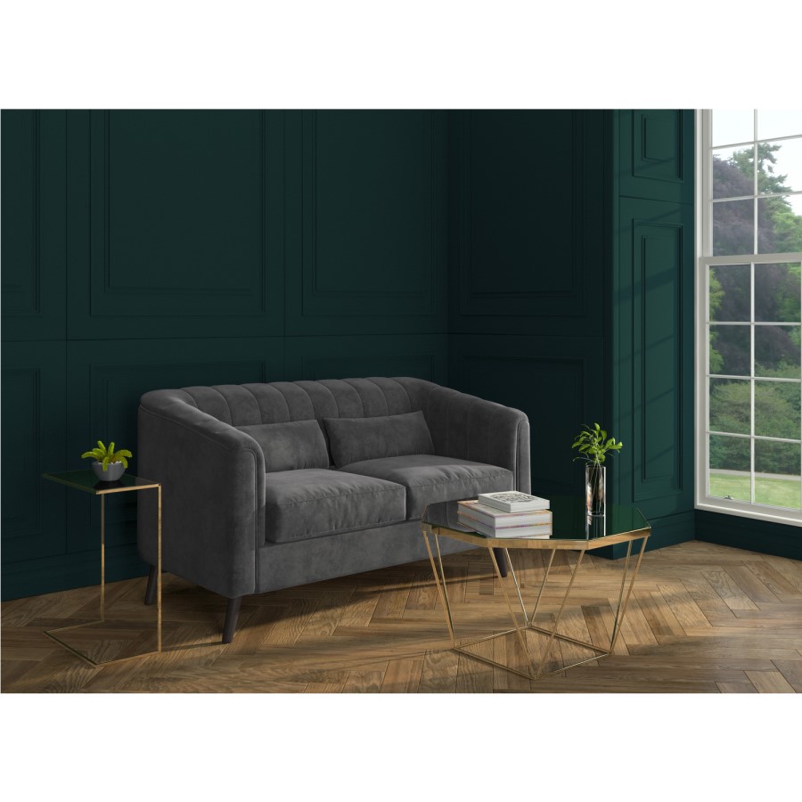 GRADE A1 - Lotti Grey Velvet 2 Seater Sofa with Removable Cushions - Mid Century Style