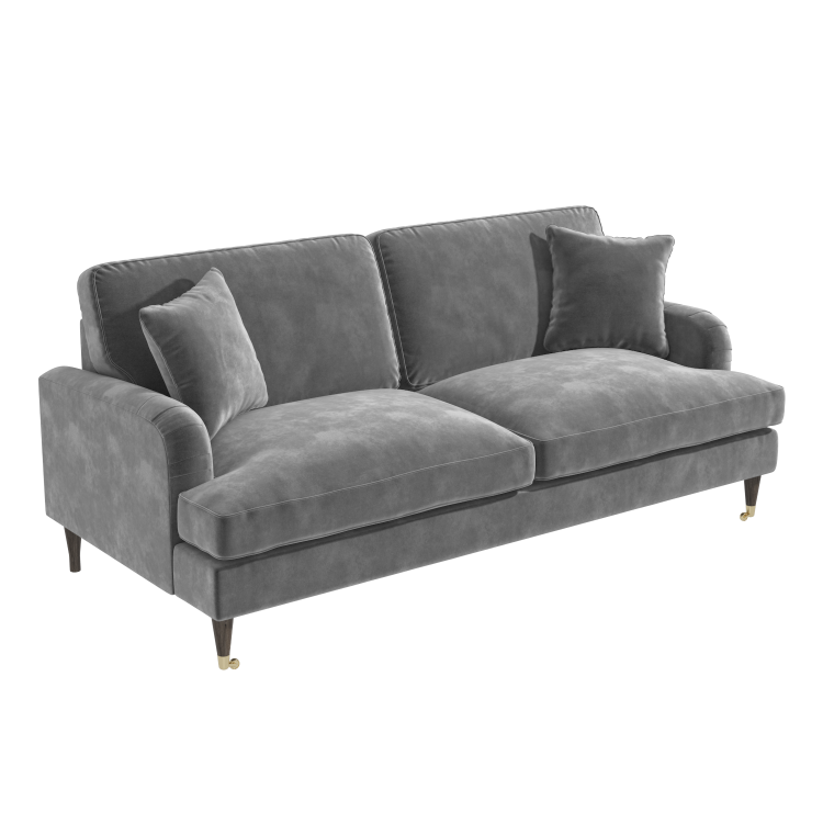 Silver Grey Velvet 3 Seater Sofa - Payton