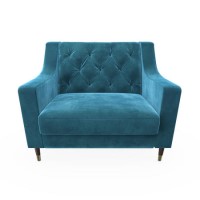 GRADE A2 - Blue Petrol Velvet Buttoned Armchair - Cole