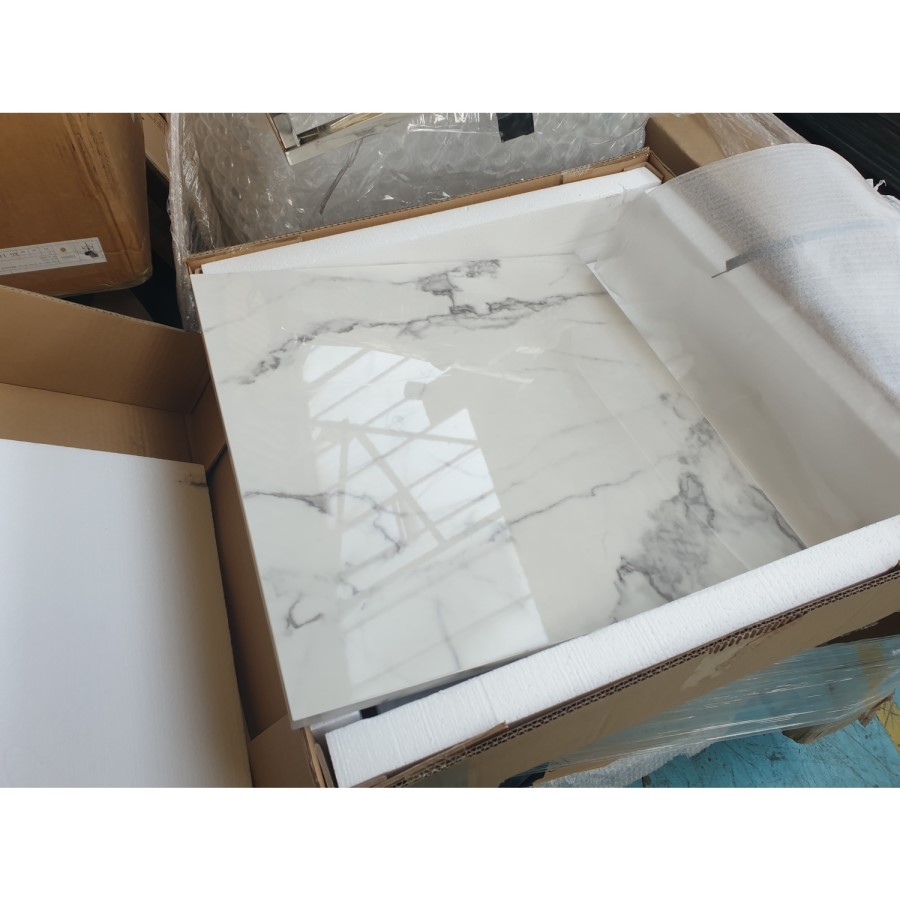 GRADE A2 - Square White Marble Effect Side Table with Chrome Legs - Demi