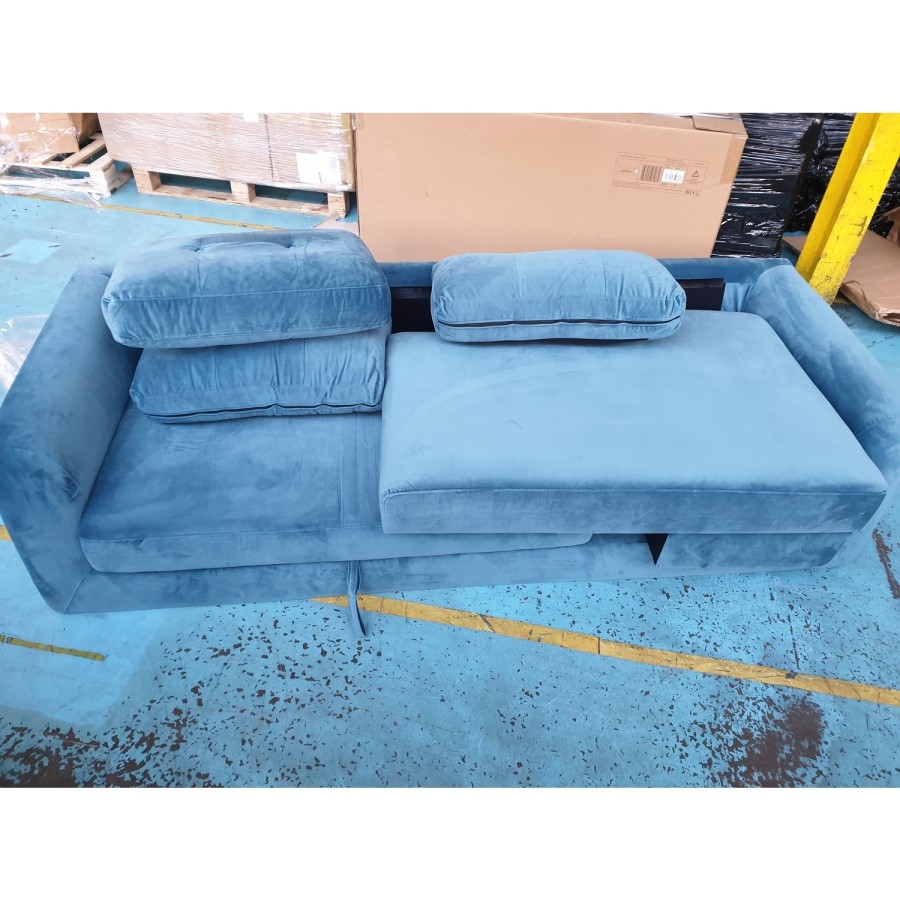 GRADE A2 - Teal Blue L Shaped Sofa Bed in Velvet  - Right Hand Facing - Sutton