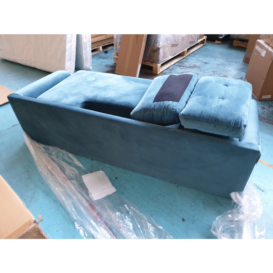 GRADE A2 - Teal Blue L Shaped Sofa Bed in Velvet  - Right Hand Facing - Sutton