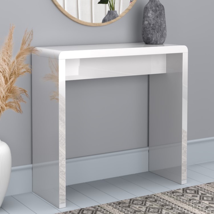 Slim Gloss Console Table in White  - Tiffany