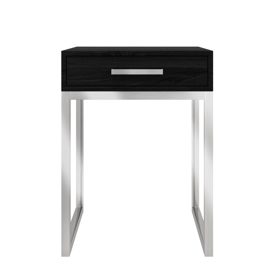 GRADE A1 - Black Solid Wood Bedside Table with Storage Drawer - Anaya