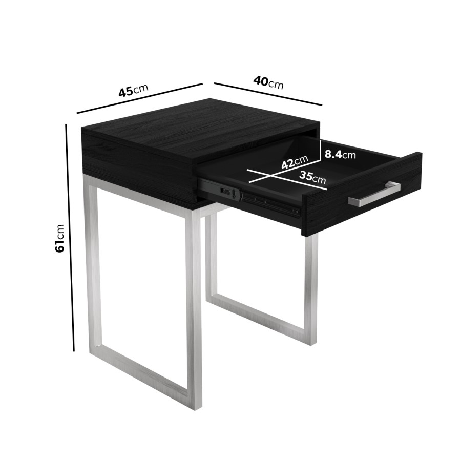GRADE A1 - Black Solid Wood Bedside Table with Storage Drawer - Anaya