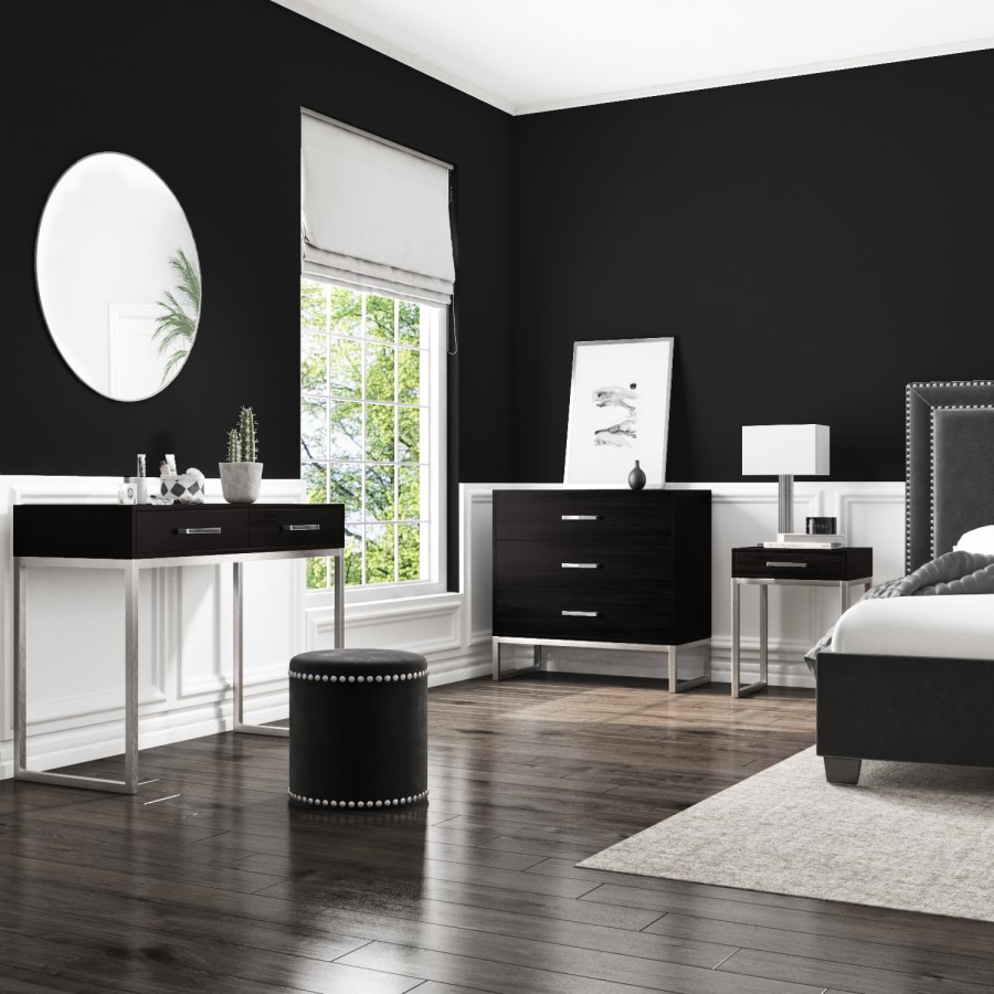 GRADE A1 - Black Solid Wood Bedside Table with Storage Drawer - Anaya