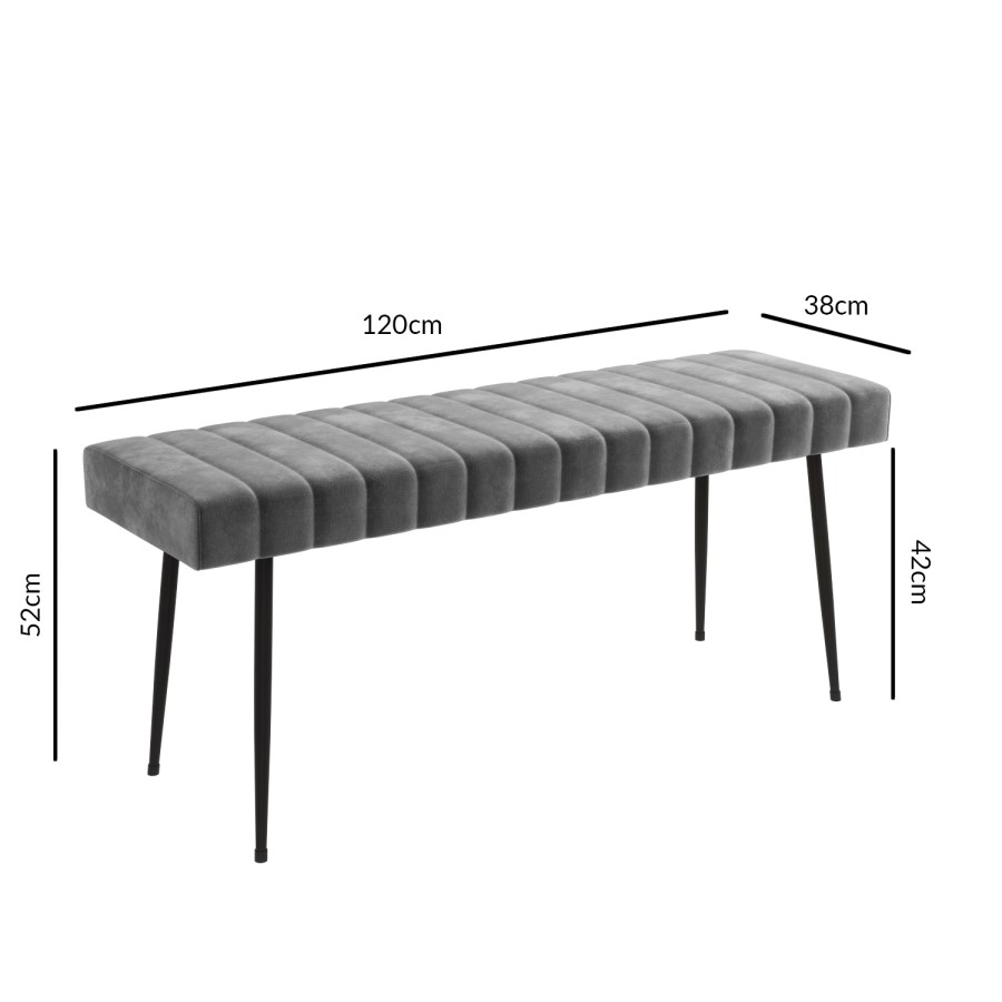 Grey Velvet Dining Bench - Seats 2 - Logan