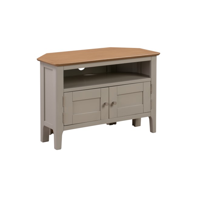 Corner TV Unit in Grey and Solid Oak with Storage - TV's up to 32" - Adeline